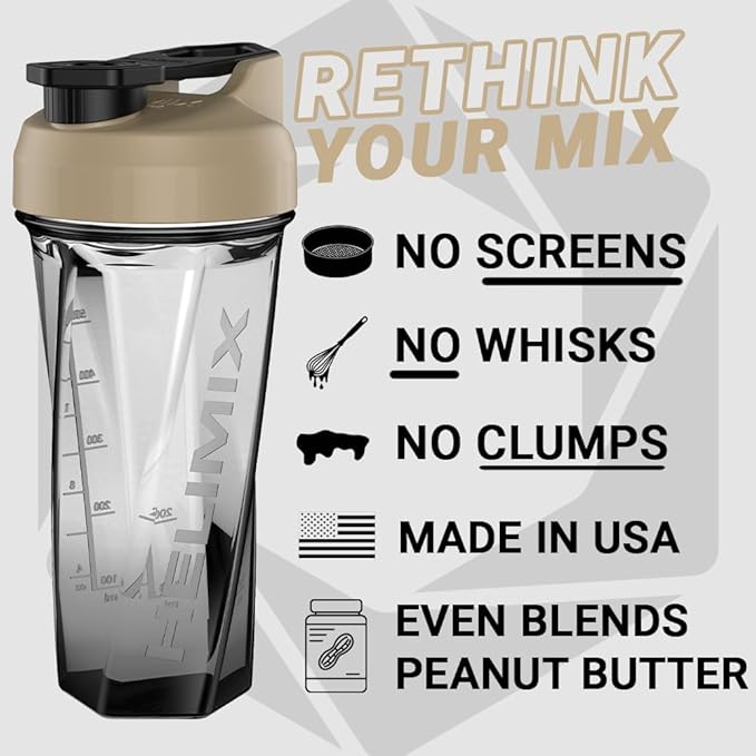 HELIMIX 2.0 Vortex Blender Shaker Bottle Holds upto 28oz | No Blending Ball or Whisk | USA Made | Portable Pre Workout Whey Protein Drink Shaker Cup | Mixes Cocktails Smoothies Shakes | Top Rack Safe