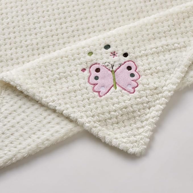 CREVENT 30''X40'' Cute Cozy Fluffy Warm Baby Blanket for Girls Infants Toddlers' Bedding Crib Cot Stroller, Baby Shower Birthday Newborn's Gift Ivory- Butterfly