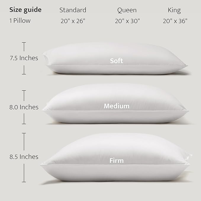 Double Stitch Luxury US White Down Pillow - Made in Canada, 400 Thread Count 100% Cotton Shell, Firm 700 Fill Power Down Bed Pillow, Soft Sleeping Pillow 3-Chamber, King(20" x 36")