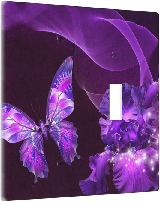 Purple Butterfly Flower Combo Single Blank 1 Single Toggle Light Switch Wall Plate Cover Decorative 2-Gang for Electrical Girls Room Bathroom Bedroom Home Kitchen One Receptacle 4.5" x 4.6"