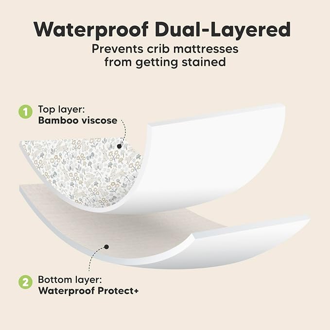 2-Pack Waterproof Crib Sheets for Boys, Girls - Viscose Derived from Bamboo Crib Sheets Neutral, Crib Mattress Protector Sheet, Soft Toddler Bed Sheets, Fitted Baby Crib Sheets Girl, Boy (Prairie)