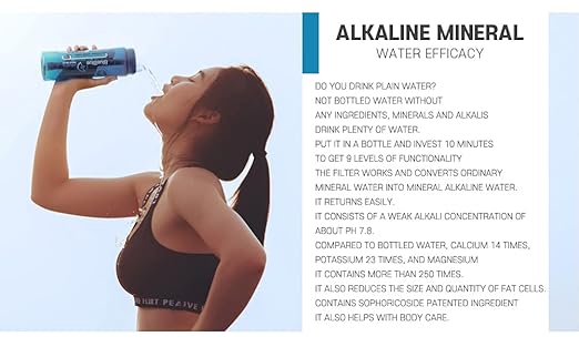 Mymi BlueBlue Alkaline Mineral 9 Stage Filter Water Bottles Alkaline Mineral Water Ionizer Portable Water Bottle (Filter Bottle 500 ML) Made in Korea