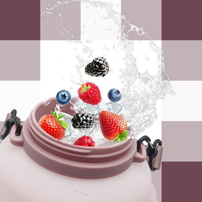 64oz Foldable Silicone Water Cups with Straw, BPA Free, for Outdoor Sports Water Bottle (Pink)