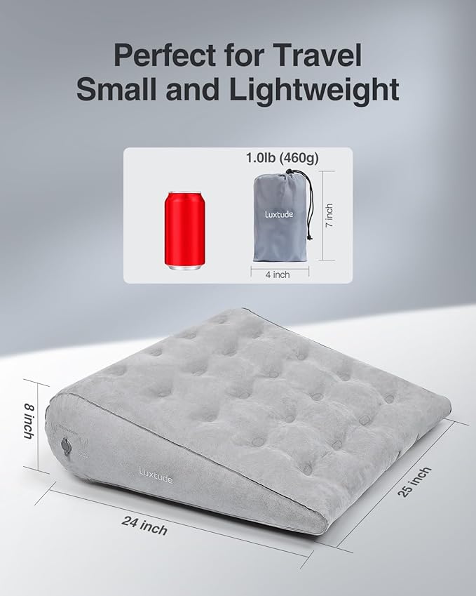 Luxtude Inflatable Wedge Pillow for Sleep Apnea, Travel Wedge Pillow for Back Pain Relief, Knee Leg Elevation Pillow, Inflatable Bed Wedge Pillow for Sleeping, Back Support Pillow for Sitting Up