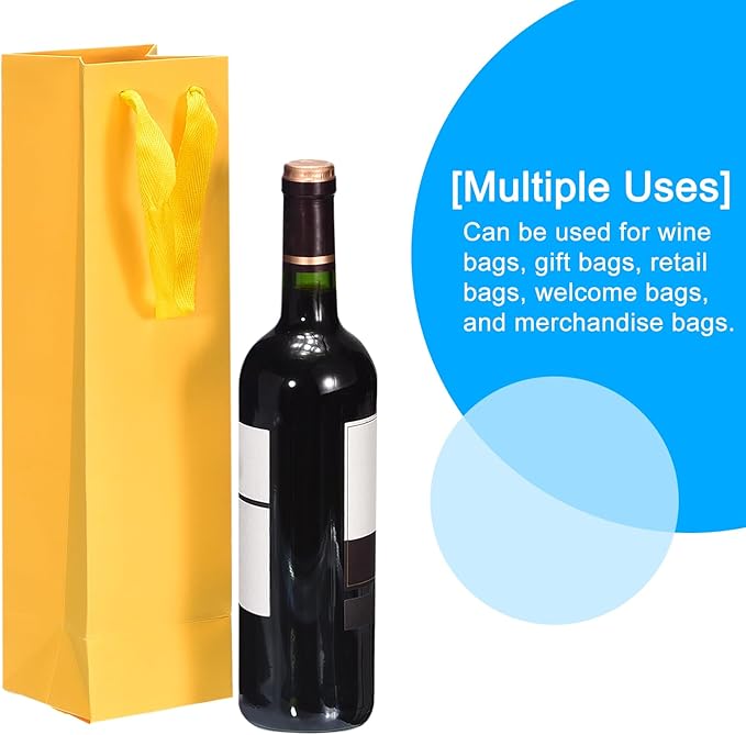 uxcell Wine Bags, 24pcs Yellow 4 x 4 x 14 In Wine Gift Bags with Handles Paper Wine Tote Bag for Wedding Birthday Christmas Party Supplies