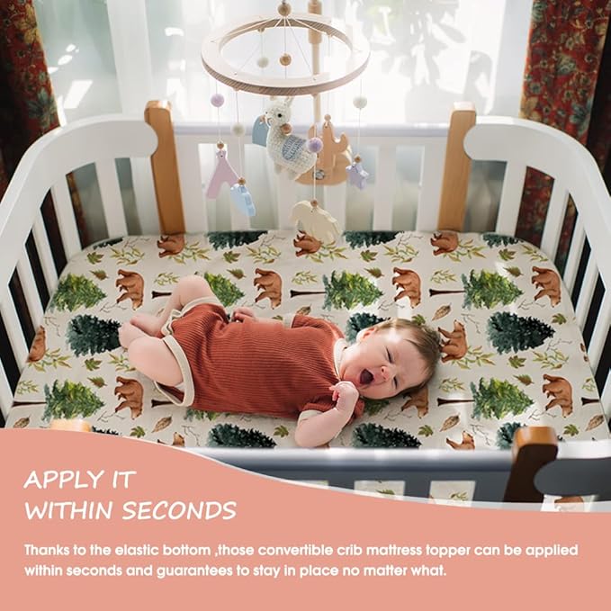 ACRABROS Crib Sheets for Girl Boy: Stretchy Baby Fitted Crib Mattress Sheets Sets 2 Pack Standard Size Ultra Soft Neutral, Bears &Forest