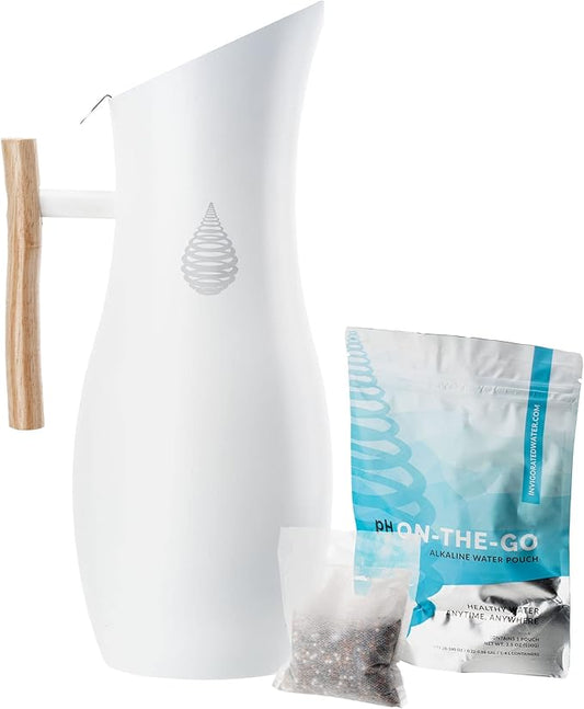 Invigorated Water pH Vitality Alkaline Water Filter Pitcher for Drinking Water, Stainless Steel, 1.9L, White