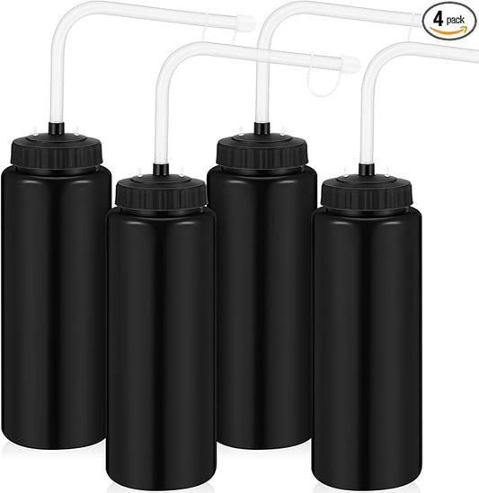 Domensi 4 Pack 1 Liter Sports Water Bottle W/Long Straw Hockey Lacrosse Water Bottle with Straw BPA Free Easy Squeeze Plastic Use W/Sport Helmet in Football Baseball Gym Yoga(Black)