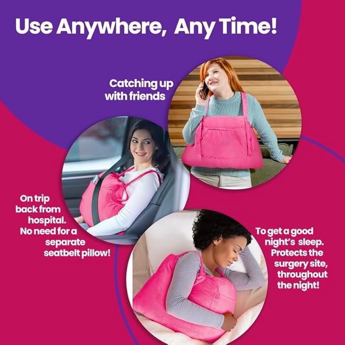 Mastectomy Pillow Post Op Pillow for Breast Surgery Recovery | Choose The Color for You | Hand Ice-Pack Pockets | Converts to Cloud Soft Cushion (Fuchsia Elegance)