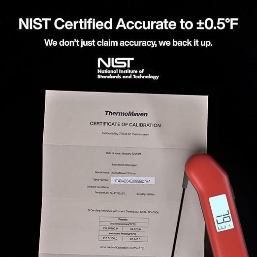 ProfessionaI Meat Thermometer Digital, 3X Faster 0.5 Sec Instant Read, NIST Certified Accurate to ±0.5°F, 100% Waterproof, Auto-Rotating Bright Display, Auto Wake/Sleep, NSF Certified