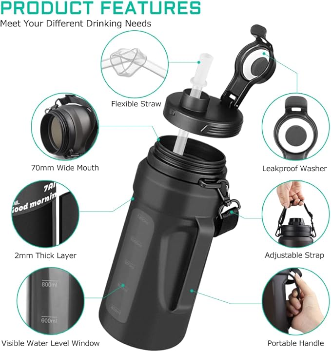 Nefeeko Collapsible Water Bottles, 1.5L Reusable Collapsible Water Bottle for Travel Leakproof, BPA Free Foldable Silicone Water Bottles with Straw for Traveling Sport Gym Camping Hiking