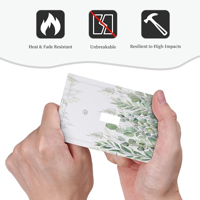 Green Eucalyptus Rustic Botanical Plant Leaves 1 Gang Boho Light Switch Covers Decorative Single Toggle Wall Plate Switchcover Electrical Switchplate for Country Bathroom Bedroom Decor