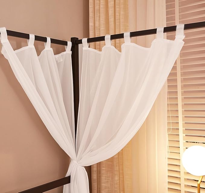 Akiky White Canopy Bed Curtains 4 Corner Bed Canopies Voile Sheer Canopy Curtains Panel 8 Drapery Panel Curtain for All Bed Sizes