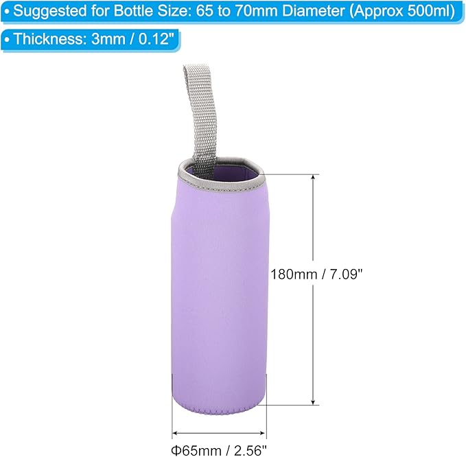 PATIKIL 65mmx180mm Water Bottle Sleeve, 4 Pack Neoprene Insulated Bottle Bag Holder Carrier Pouch with Finger Strap, Light Purple