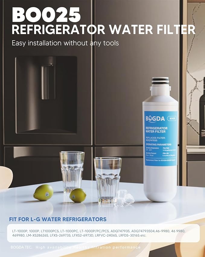 BOGDA LT1000P Water Filter Replacement Fit for L-G MDJ64844601 ADQ74793501 LT1000PC, Ken-more 46-9980 ADQ74793502 LRFXC2416S LRFVS3006S LRMDS3006S LFXS28596S, 2 Filter