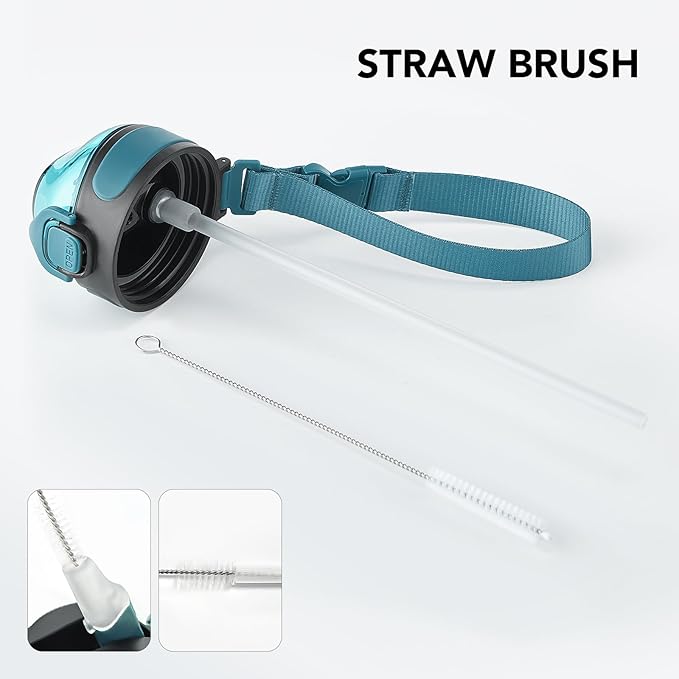 Enerbone Insulated Water Bottle, 32 oz Stainless Steel Water Bottles with Carrying Strap, Double-Wall Vacuum Insulation Thermos, Leakproof Sports Bottle with Straw, Keep Drinks Hot or Cold for Hours