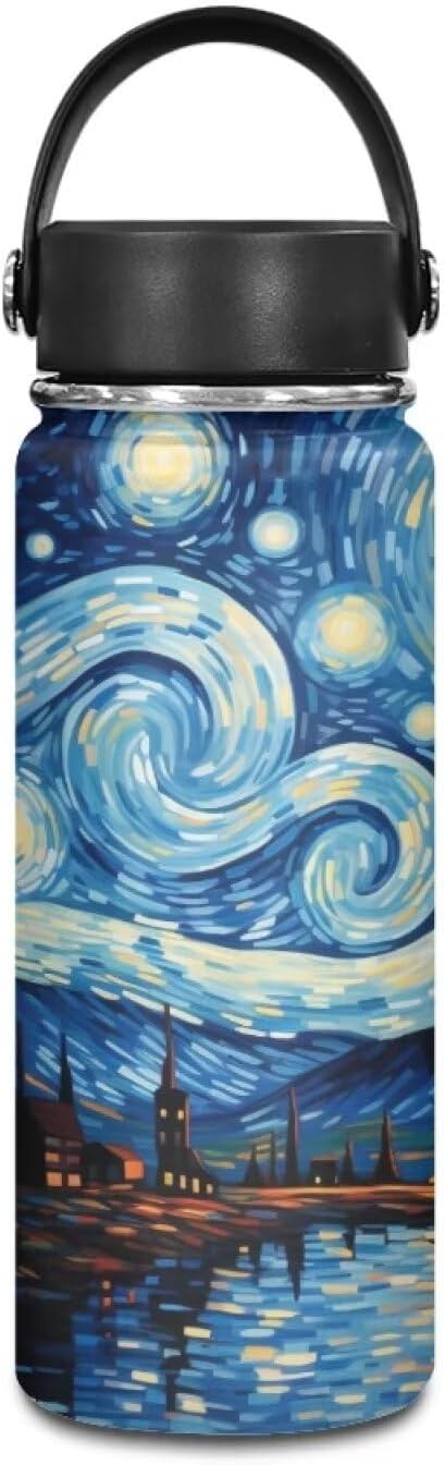 Starry Night Insulated Water Bottle for Hot Drink Wide Mouth Water Jug for Fitness, Gym and Outdoor Sports, Leak-proof,20 Oz