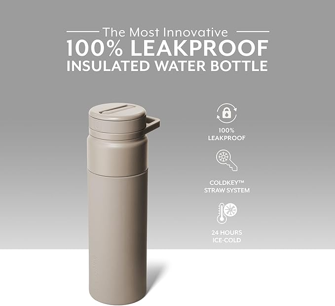 BrüMate Rotera 25 oz Stainless Steel Water Bottle with Touch Free Straw and Carry Handle | 100% Leakproof Insulated Water Bottle | Cup Holder Friendly Base | (Mocha)