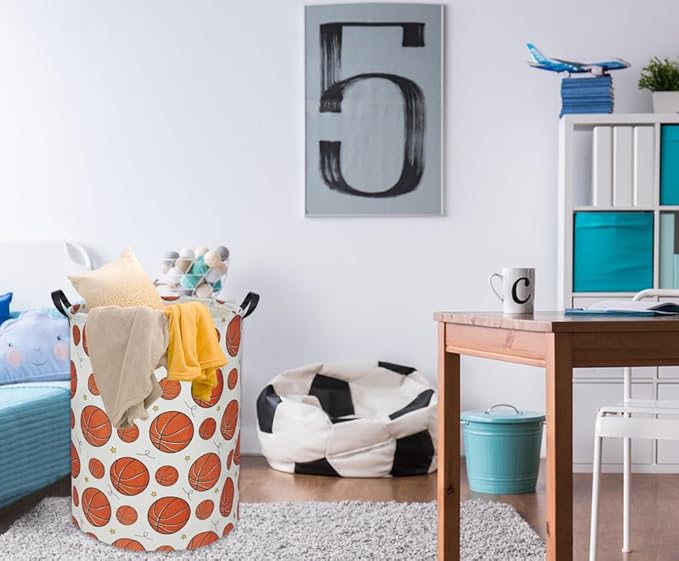 Basketball Kids Laundry Basket Baby Hamper Basketball Toy Storage Bin for Boys Room Decor Baby Nursery Hamper Gift Baskets for Bedroom Bathroom(Basketball)