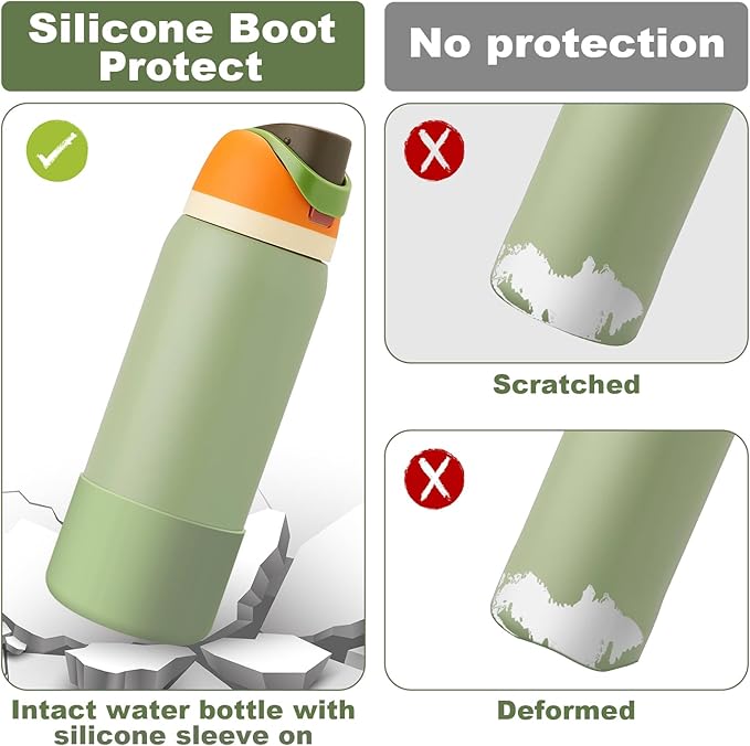 2PCS Silicone Water Bottle Boot for Owala 24oz 32oz 40oz, Anti-Slip Protective Sleeve Bottom Bumper Protector for FreeSip, Twist, and Flip Stainless Steel Water Bottles