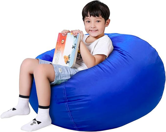 Lukeight Stuffed Animal Storage Bean Bag Chair Cover for Kids, Zipper Beanbag Chair Cover for Organizing Toddler and Kids' Rooms Plush Toys (Solid Blue, XX-Large)