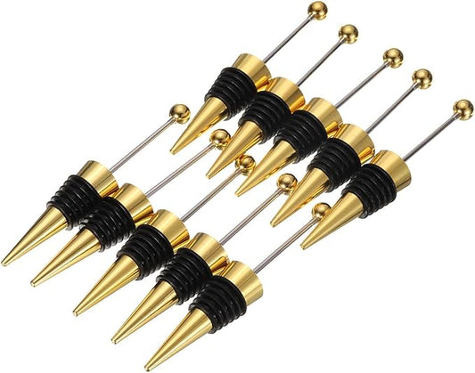uxcell 10 Pcs Bead Wine Bottle Corks, Wine Stopper Cork, Wine Stopper, Reusable Wine Bottle Corks Sealing Plug Bottle for Beverage Holiday Party Bar,Gold/Black