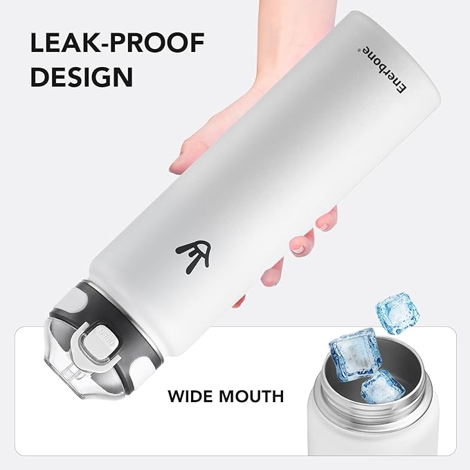 Enerbone Insulated Water Bottle, 32 oz Stainless Steel Water Bottles with Carrying Strap, Double-Wall Vacuum Insulation Thermos, Leakproof Sports Bottle with Straw, Keep Drinks Hot or Cold for Hours