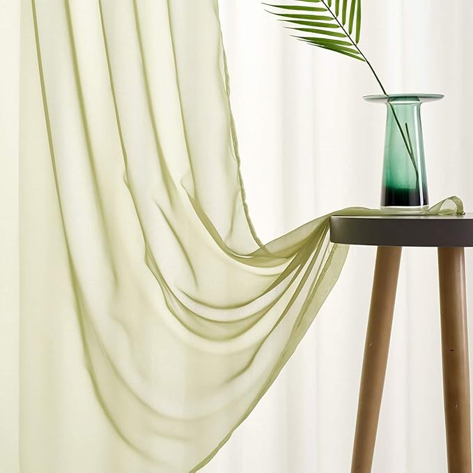 Sage Green Sheer Curtains 63 Inch Length 2 Panels Sage Green Sheer Curtains Rod Pocket for Bedroom Living Room 52x63