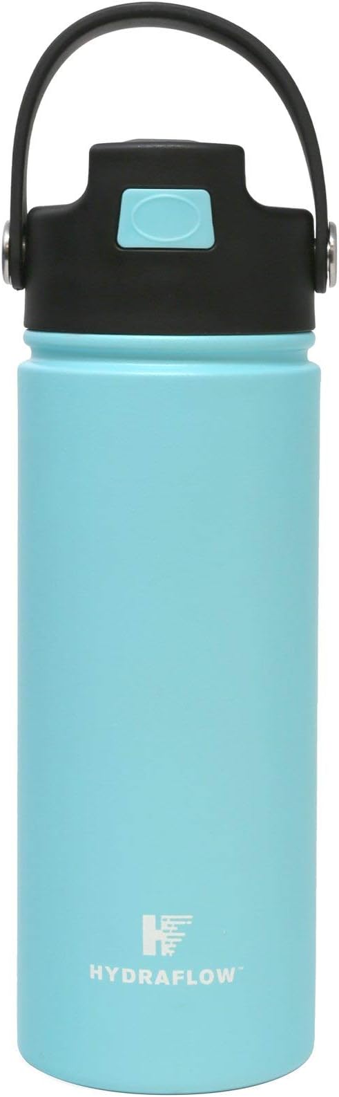 Hydraflow Hybrid - Triple Wall Vacuum Insulated Water Bottle with Flip Straw (17oz, Powder Aqua) Stainless Steel Metal Thermos, Reusable Leak Proof BPA-FREE for Sports and Travel
