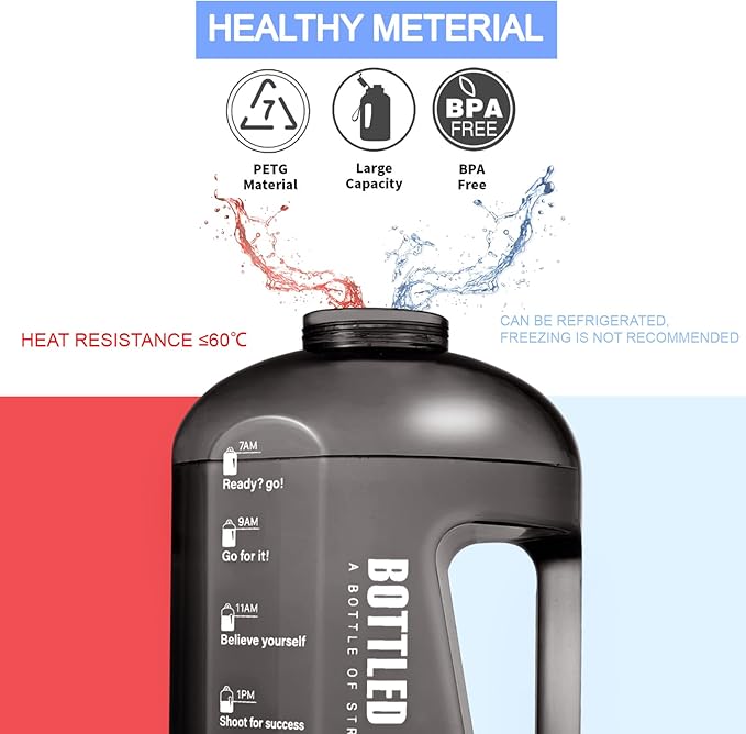 Water Bottle with Time Markings, 2.5 Litre Sports Water Bottle with Handle Leakproof Reusable & BPA Free, Flip Cap with Cleaning Brush Daily Water Intake Bottle Ideal for Gym Office