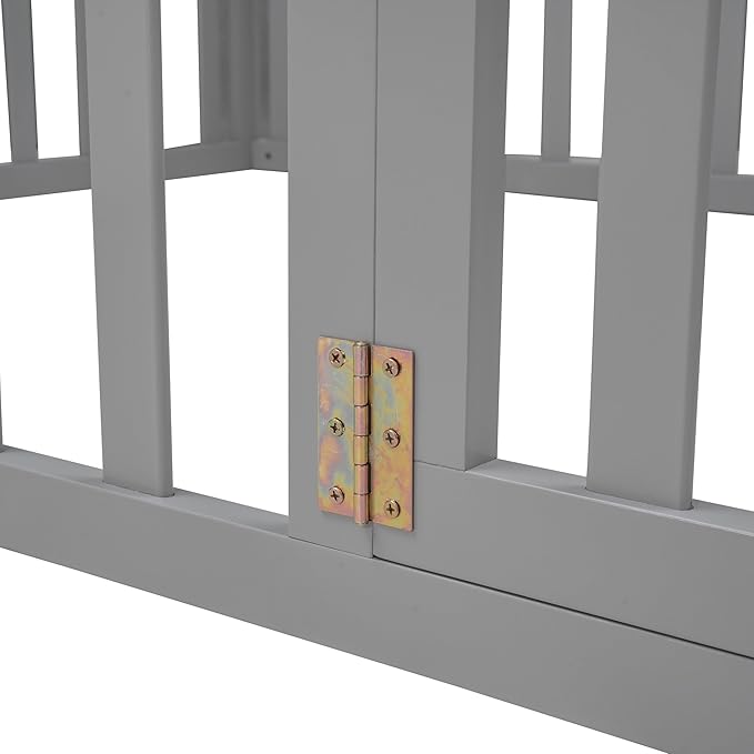 Full Size Floor Bed with Fence, Solid Wood Floor BedFrame for Kids with Door, Twin Platform Bed for Boys and Girls Kids Teens, Fun Design, for Children Bedroom