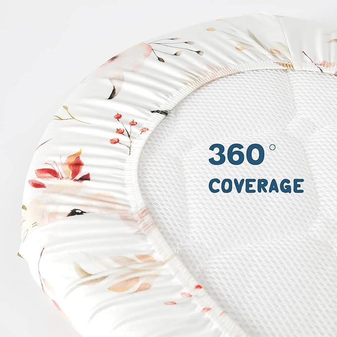 Stretchy Ultra Soft Bassinet Fitted Sheets 3 Pack, Universal Fitted for Bassinets Oval Rectangle Mattress, Pretty Bassinet Sheets for Baby Girls, Watercolor Rose Flora Orange Pink