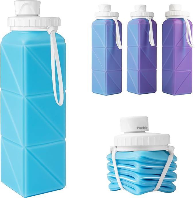 Collapsible Water Bottles,BPA-Free Leak-Proof Silicone Foldable Water Bottle Cup 20.6oz,Durable Lightweight Bottle for Gym Travel Camping Hiking Running (UV Discoloration)