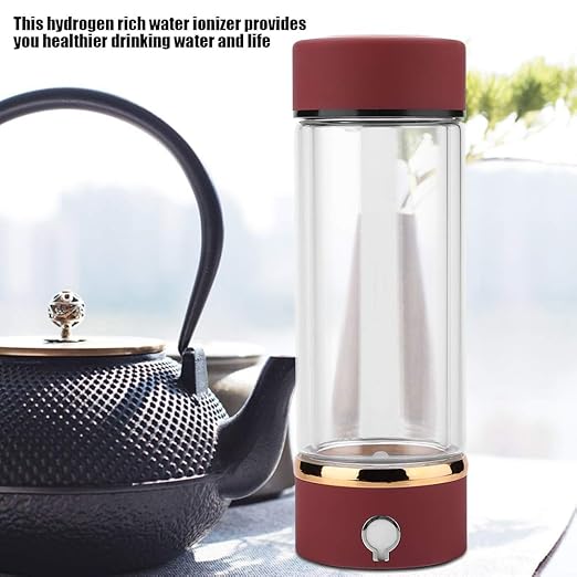 Portable Hydrogen Rich Water Cup, USB Charging Rich Hydrogen Water Purifier Filter Glass Bottle Portable Lonizer Cup, Hydrogen Water Bottle, Hydrogen Rich Water Glass Health Cup (Red)