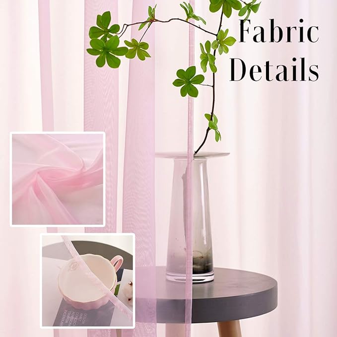 Baby Pink Sheer Curtains 95 Inches Long 2 Panels for Girls Room/Infant Room/Bedroom/Living Room/Cute Decoration Translucent Kawaii Window Treatment Rod Pocket Pink Curtains 52x95