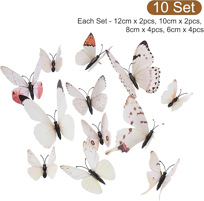 uxcell 120Pcs 3D Beautiful Butterfly Removable DIY Wall Stickers for Bedroom TV Background Decorations, White