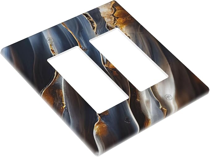 Gradient Abstract Ripple Blue Gold Marble Printed 2 Gang Rocker Decora Light Switch Covers Dual Outlet Covers Wall Plate Decorative Switchplate Electrical Faceplate GFCI for Kitchen Bathroom Bedroom