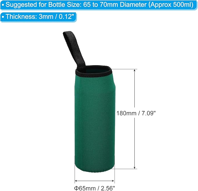 PATIKIL 65mmx180mm Water Bottle Sleeve, 4 Pack Neoprene Insulated Bottle Bag Holder Carrier Pouch with Finger Strap, Dark Green