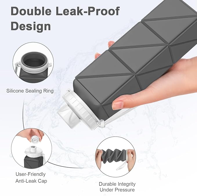 Collapsible Water Bottles Flexible Bpa Free Silicone Reusable Foldable Water Bottle,Durable Lightweight Leak-Proof Compact Water Bottles For Travel Hiking Running Outdoor Sports Bottle