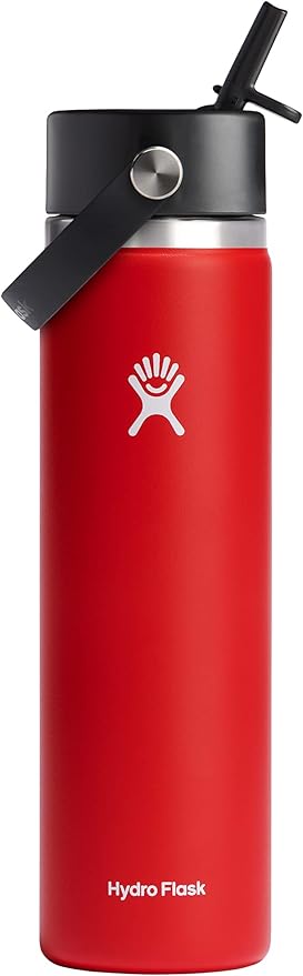 HYDRO FLASK Wide Mouth vacuum insulated stainless steel water bottle with leakproof closeable straw lid for cold water drinks, sports, travel, car and school