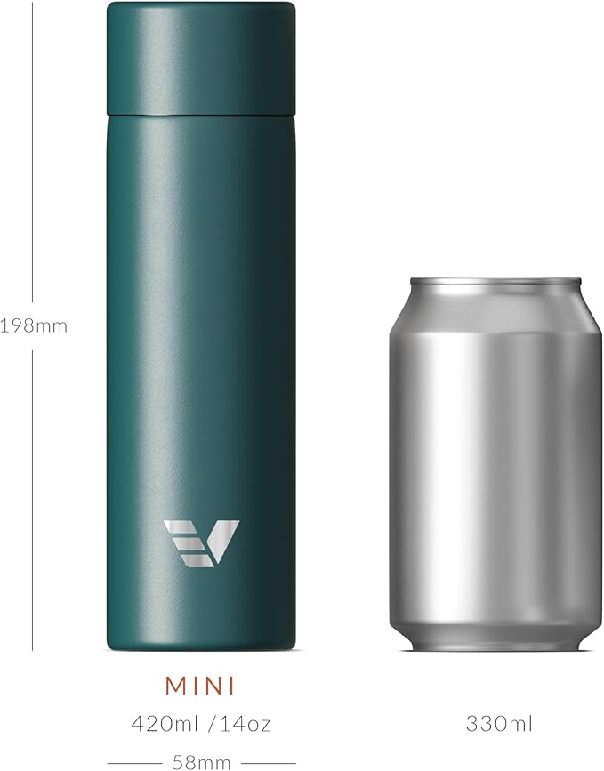 Mini Stainless Steel Water Bottle 14oz - Non-insulated | Designed for Bags | Slim, Lightweight & Stylish – Teal Green