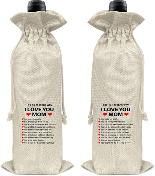 HOIJAUMAI Mom Gift From Son Daughter, Gifts for Mom Birthday Mother's Day Mom Wine Bag Mother Wine Gift Bags