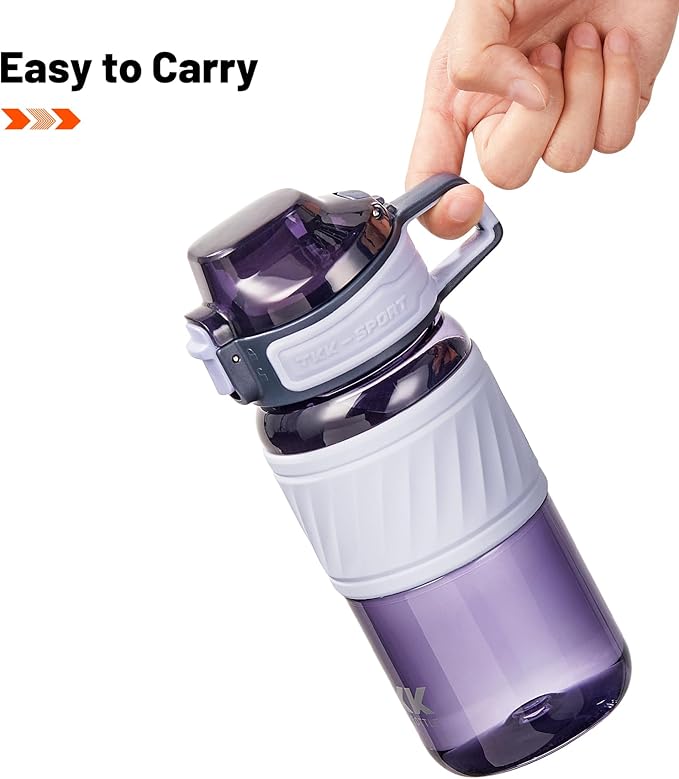 TKK 15oz Sports Water Bottles with Removable Straw Durable BPA Free Tritan Bottles Leak-Proof Water Bottles for School, Fitness, Gym, Outdoor, Purple