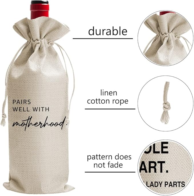 Funny New Mom Gift Wine Bags, New Baby Gift, Mother Mama Present, Pairs Well with Motherhood, Mother's Day Gift, Mom Gift, Mom Wine, Mommy Gift Box, Personalized Gift Ideas (DL033)