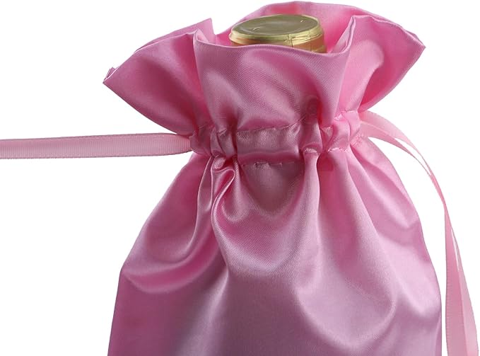 HEVSTIL 10Pcs Satin Wine Bags Wine Gift Bags with Decorative Bows,Wine Bottle Bags Reusable Wine Bottle Covers for Christmas, Wedding, Birthday, Travel, Holiday Party,Housewarming Gifts,Pink