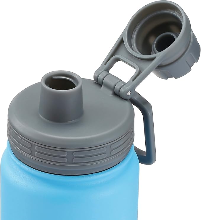 STOVER 25oz Insulated Water Bottle, Wide Mouth Double-Walled Stainless Steel- Vacuum Sealed, Leakproof, Durable, Slim Design Fits in Cup Holder- Flip Top Lid/Spout for Travel- Women/Men (Light Blue)