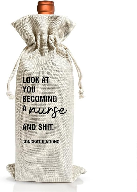 Nurse Wine Bags Gift For Nurse Appreciation Gift, Nurse Graduation, Nursing School, Nurse Christmas Gifts, Nurse Practitioner, Funny Nurse Appreciation Gifts, Linen Wine Gift Bag