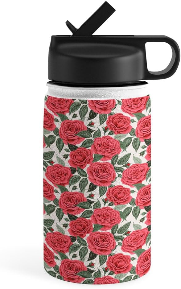 Deny Designs Water Bottle, Straw Lid 12 oz, Avenie A Realm Of Red Roses