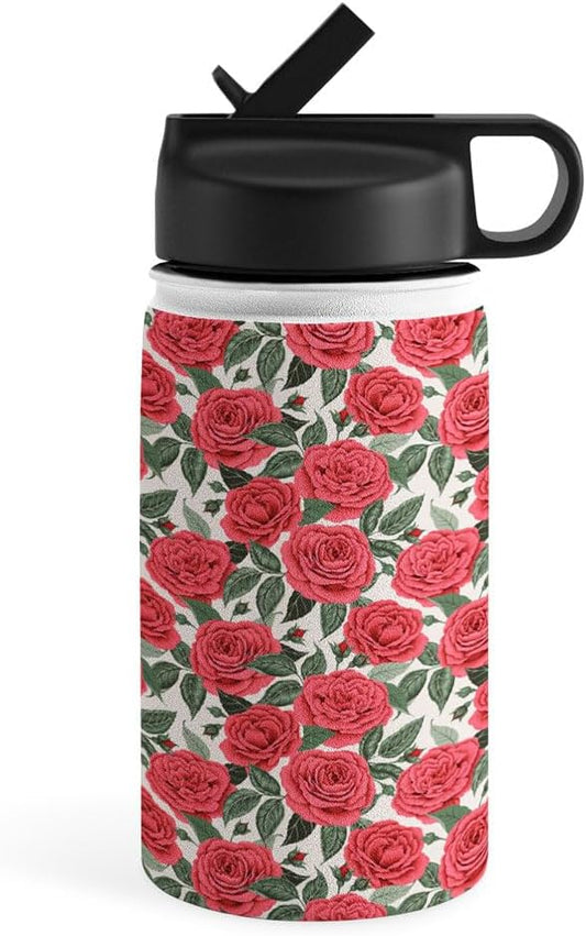 Deny Designs Water Bottle, Straw Lid 12 oz, Avenie A Realm Of Red Roses