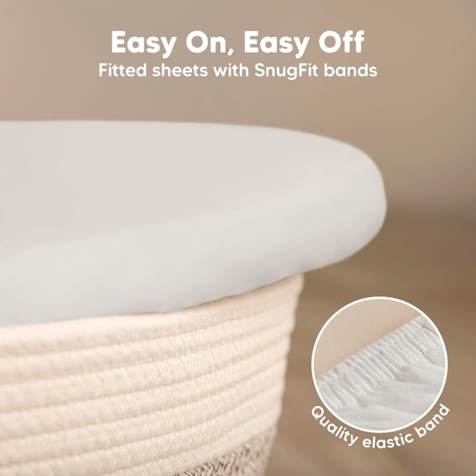 2-Pack Organic Bassinet Sheets for Girls, Boys - 100% Cotton Bassinet Mattress Sheets Compatible with Halo Bassinest Swivel Sleeper, Graco, Baby Delight, Chicco, Unisex Fitted Bassinet Sheets (Sage)